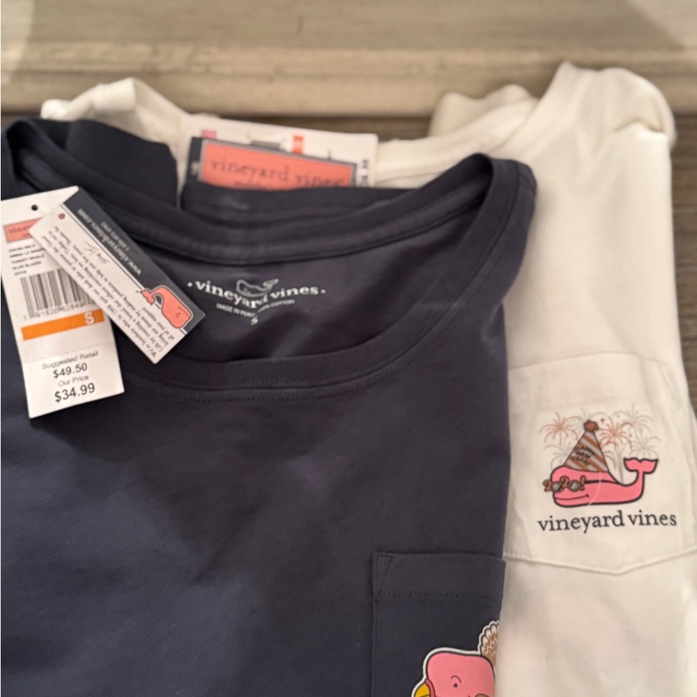 Vineyard Vines White Shirt with Pink Whale Logo